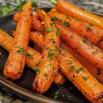 Close-up of glossy, caramelized carrots glistening with apple cider glaze.