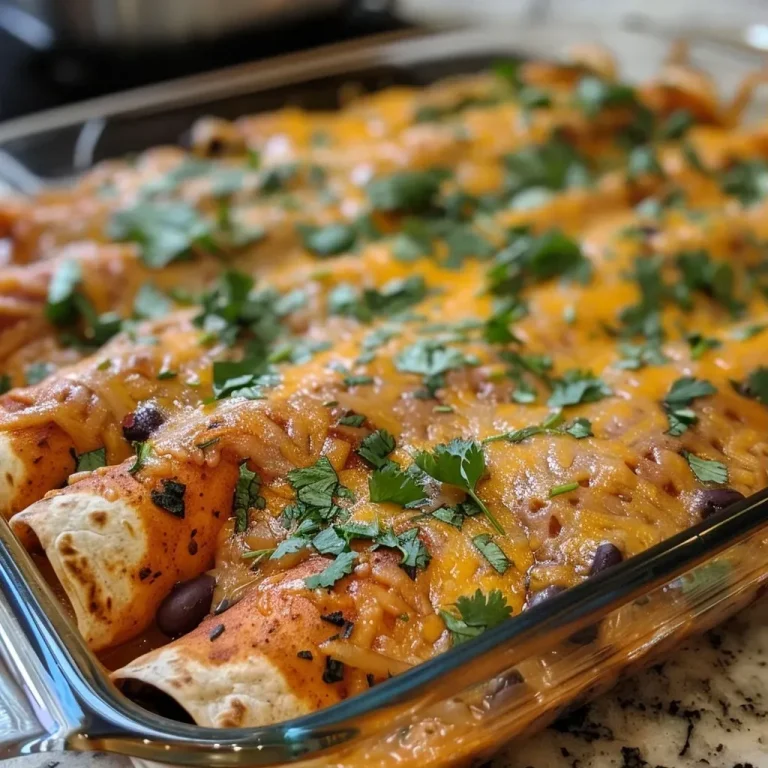 Enchiladas That Embrace You with Every Bite Close-up side view of Sweet Potato and Black Bean Enchiladas topped with cheese and sauce.
