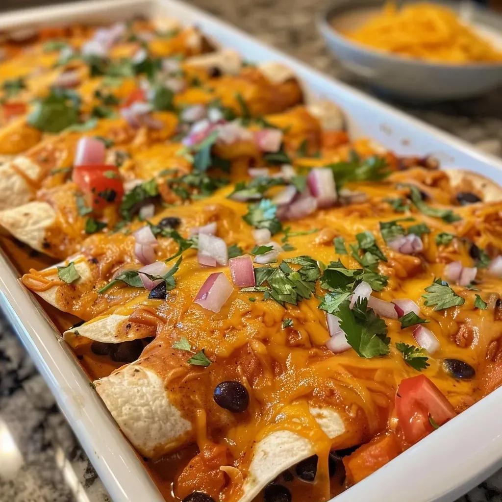 Juicy Sweet Potato and Black Bean Enchiladas served on a plate, garnished for presentation.