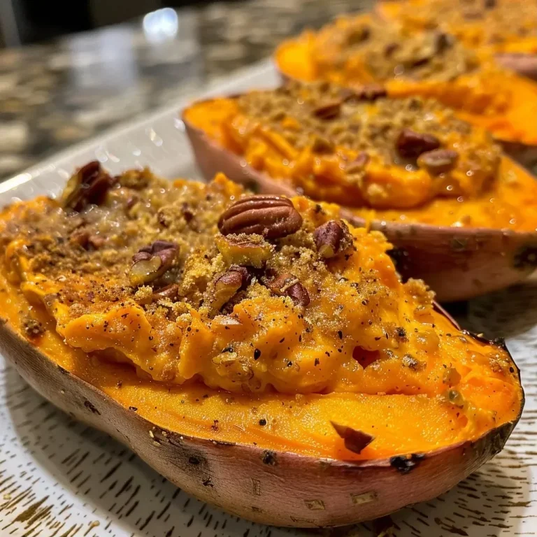 Sweet Memories: Twice Baked Sweet Potatoes That Embrace You Close-up view of twice baked sweet potatoes topped with herbs.
