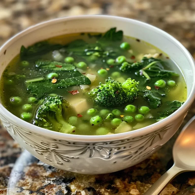 Soulful Sips: The Detox Soup That Heals and Nourishes A close-up view of a bowl of Detox Soup, showcasing vibrant green broccoli and spinach.