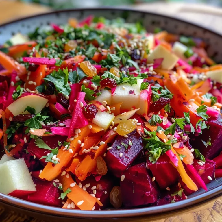 A Colorful Symphony of Wellness: The Nourishing Detox Salad Close-up of a colorful Nourishing Detox Salad with beets, apple, and carrots.
