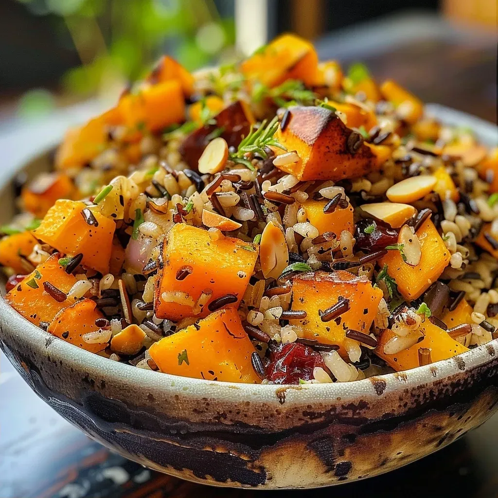 Side view of colorful wild rice pilaf featuring vibrant corn and cranberries.